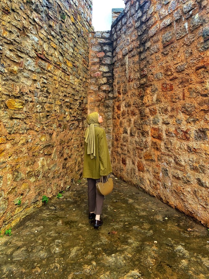 Kadın yağ yeşili Oversize Midi Tunik - Görsel 4