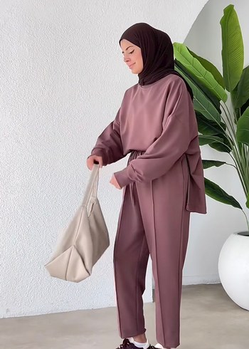 universal Beden Kadın Pastel gül kurusu Uzun Kollu Takım