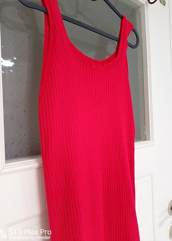 Kolsuz Kırmızı Uzun Triko Elbise - Görsel 2