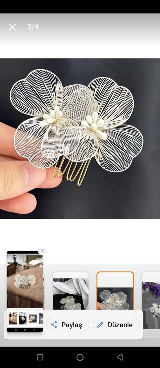 Bej Dantel Çiçekli Bohem Gelin Tokası - Görsel 2