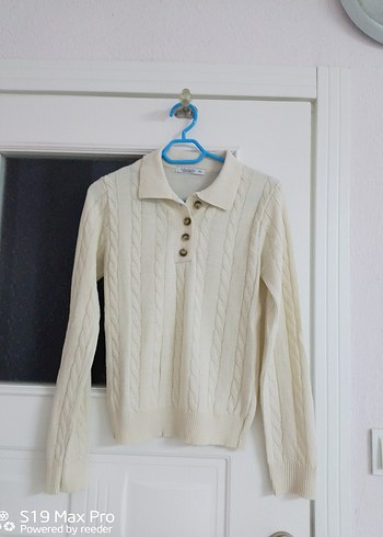 Düğmeli Beyaz Örgü Kadın Kazak - Görsel 3