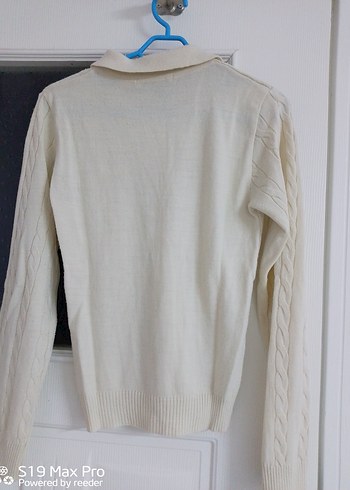 Düğmeli Beyaz Örgü Kadın Kazak - Görsel 2