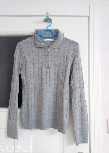 Gri Örgü Kadın Triko Kazak - Görsel 3