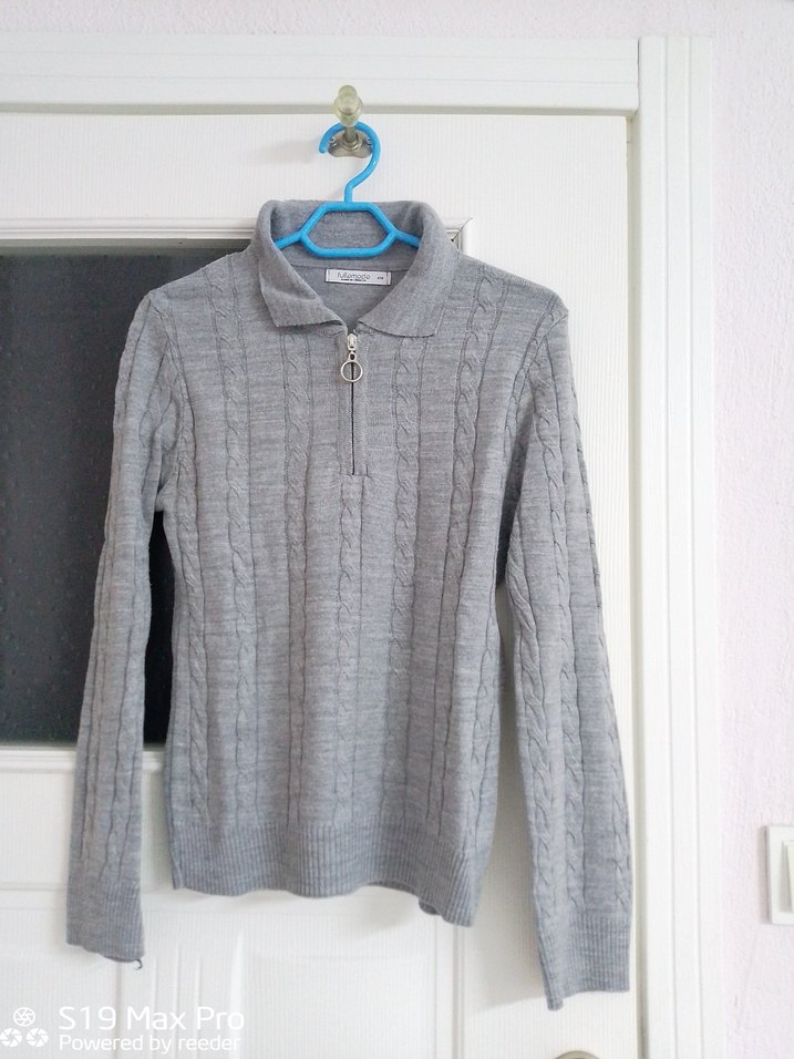 Gri Örgü Kadın Triko Kazak - Görsel 3