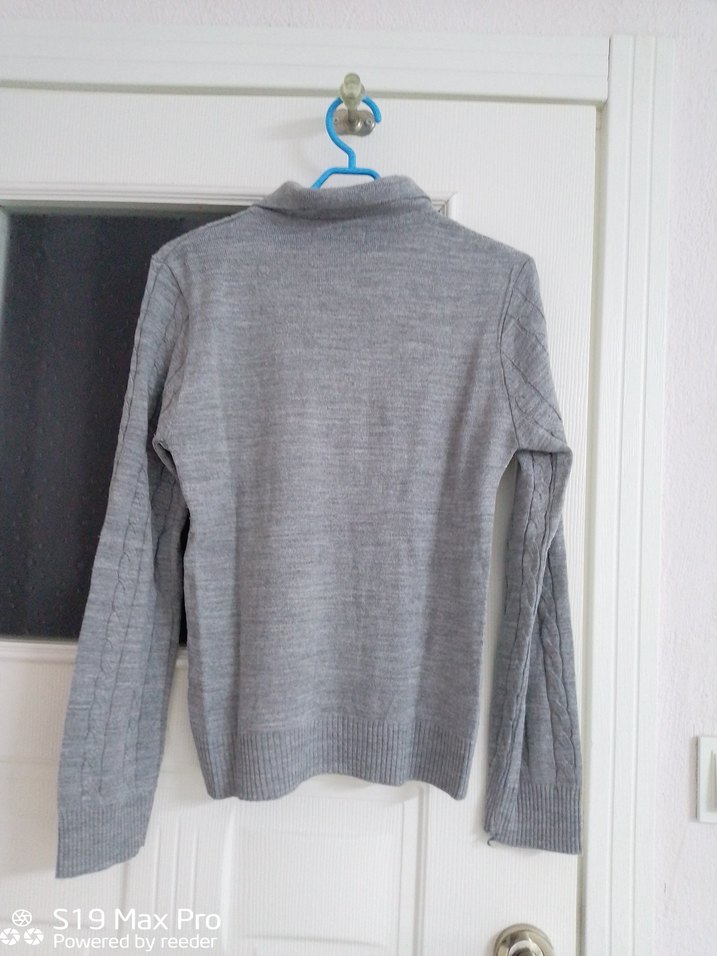 Gri Örgü Kadın Triko Kazak - Görsel 2