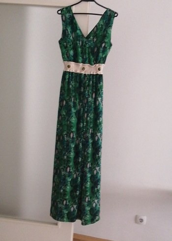 Yeşil Yılan Desenli Uzun Bohem Elbise - Görsel 4