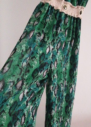 Yeşil Yılan Desenli Uzun Bohem Elbise - Görsel 3