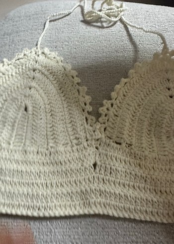 Dantel Detaylı Bej Örgü Büstiyer - Görsel 5