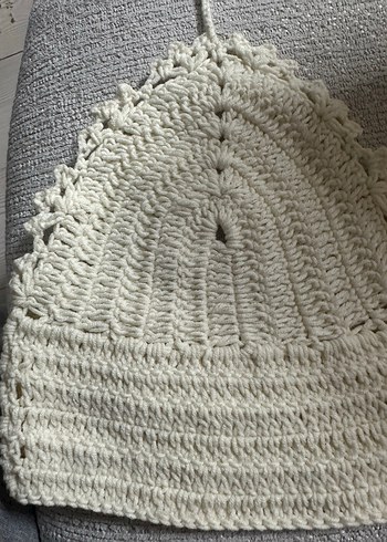 Dantel Detaylı Bej Örgü Büstiyer - Görsel 8