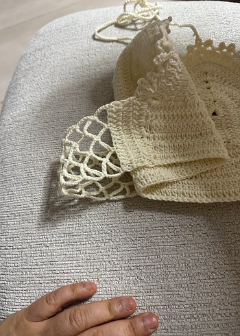 Dantel Detaylı Bej Örgü Büstiyer - Görsel 7