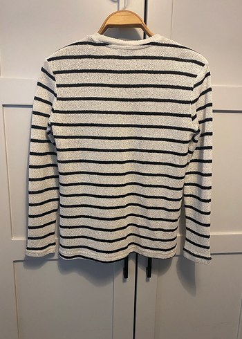 Siyah Beyaz Çizgili Kadın Uzun Kollu Triko - Görsel 3