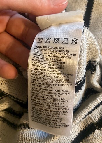 Siyah Beyaz Çizgili Kadın Uzun Kollu Triko - Görsel 4