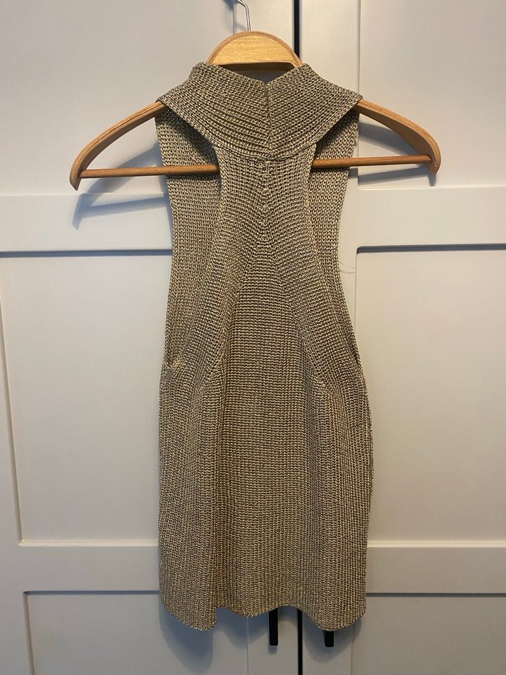 Bej V Yaka Örgü Kadın Süveter - Görsel 4