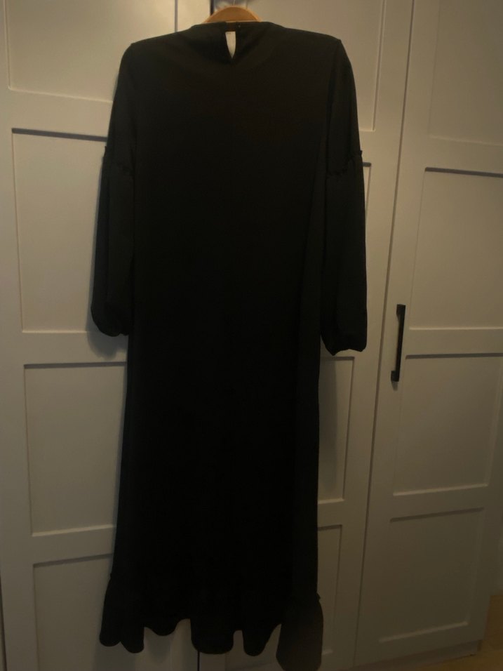 Uzun Siyah Drapeli Kadın Elbise - Görsel 5