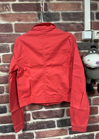 Düğmeli Kırmızı Kadın Denim Ceket - Görsel 3