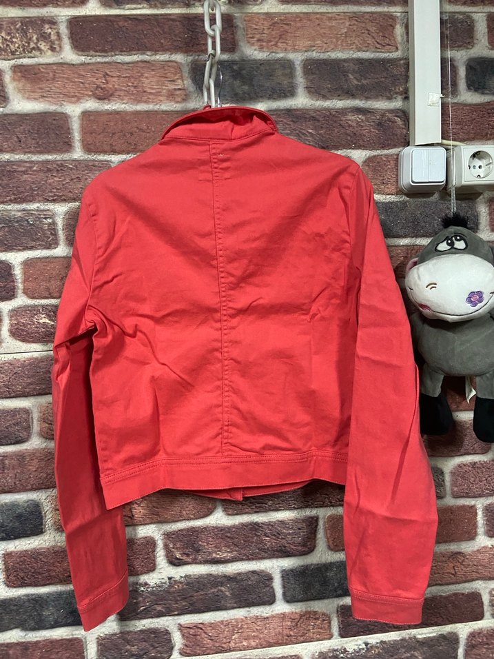 Düğmeli Kırmızı Kadın Denim Ceket - Görsel 3