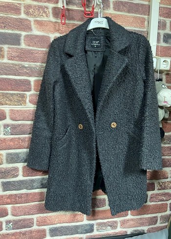 Gri Kadın Yün Düğmeli Uzun Palto - Görsel 5