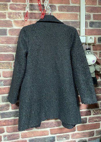 Gri Kadın Yün Düğmeli Uzun Palto - Görsel 4