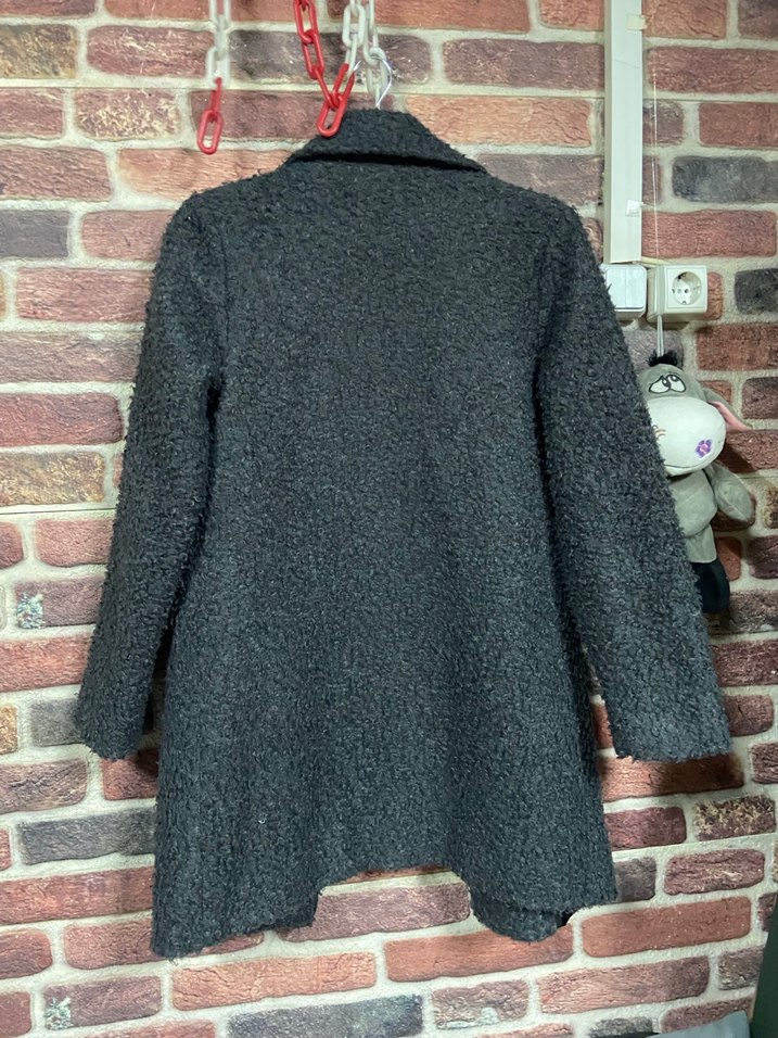 Gri Kadın Yün Düğmeli Uzun Palto - Görsel 4