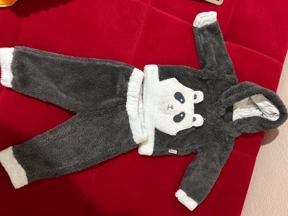 Gri Peluş Bebek Erkek Tulum - Görsel 2