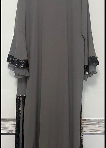 Uzun Kollu, Yüksek Yakalı Mavi Uzun Elbise - Görsel 10