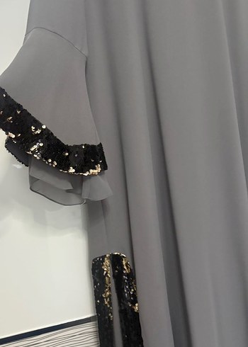 Uzun Kollu, Yüksek Yakalı Mavi Uzun Elbise - Görsel 9