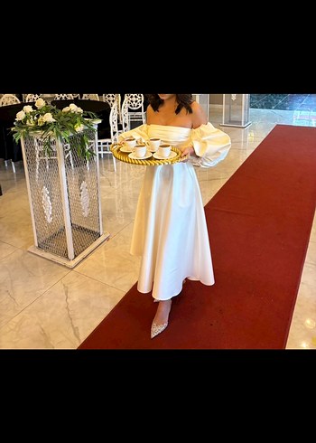 Beyaz Drapeli Straplez Uzun Abiye - Görsel 2