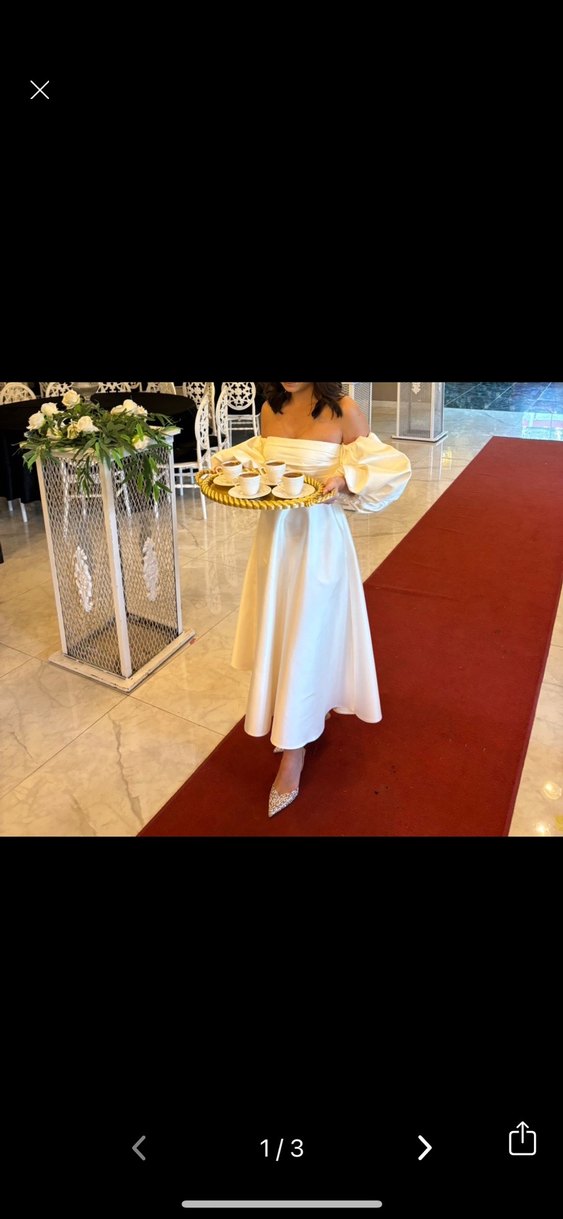 Beyaz Drapeli Straplez Uzun Abiye - Görsel 2