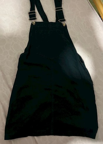 Kadın Siyah Kısa Askılı Denim Salopet - Görsel 3