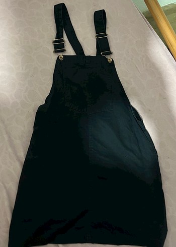 Kadın Siyah Kısa Askılı Denim Salopet - Görsel 4