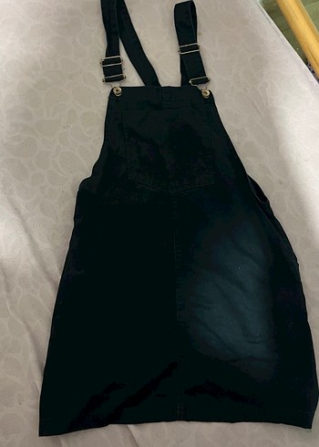 Kadın Siyah Kısa Askılı Denim Salopet - Görsel 2