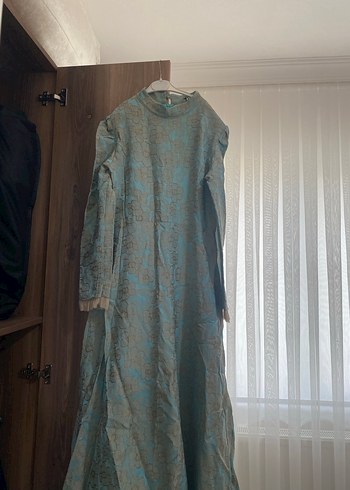 Uzun Turkuaz Kadın Vintage Gömlek Elbise - Görsel 2