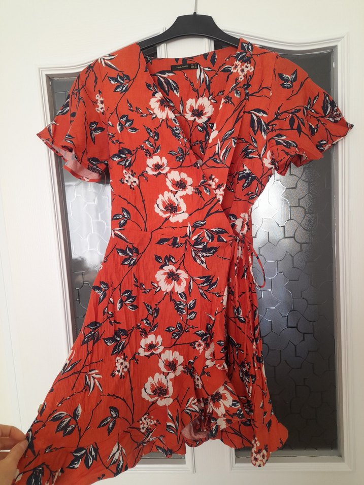 Kırmızı V Yakalı Bohem Elbise tulum - Görsel 3