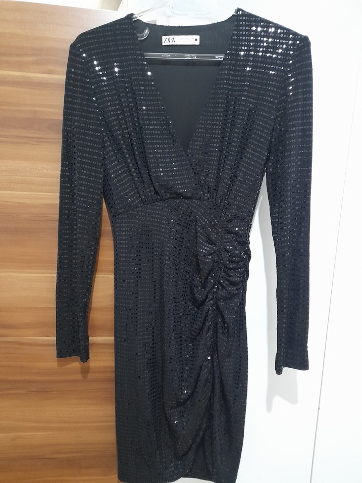 Zara Işıltılı Siyah Drapeli Elbise - Görsel 3