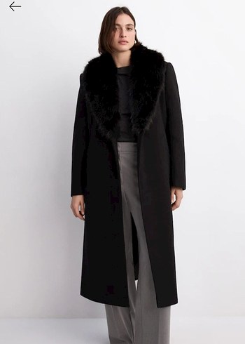 MANGO Siyah Kürk Yaka Detaylı Kaban - Görsel 3