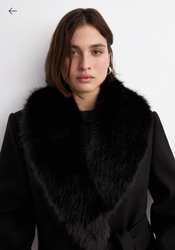 MANGO Siyah Kürk Yaka Detaylı Kaban - Görsel 4