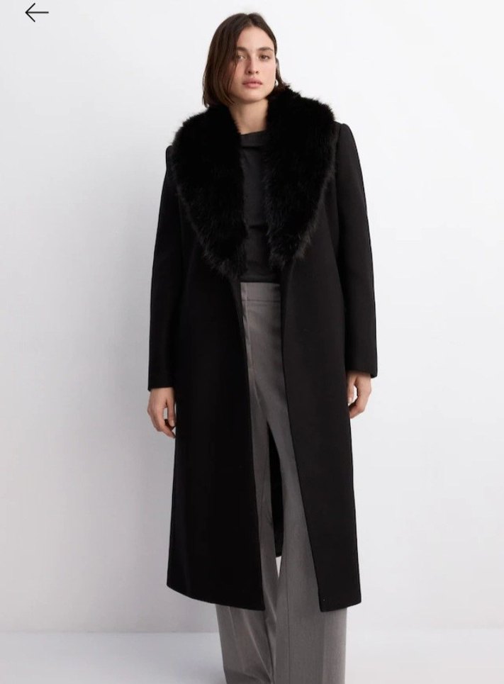 MANGO Siyah Kürk Yaka Detaylı Kaban - Görsel 3