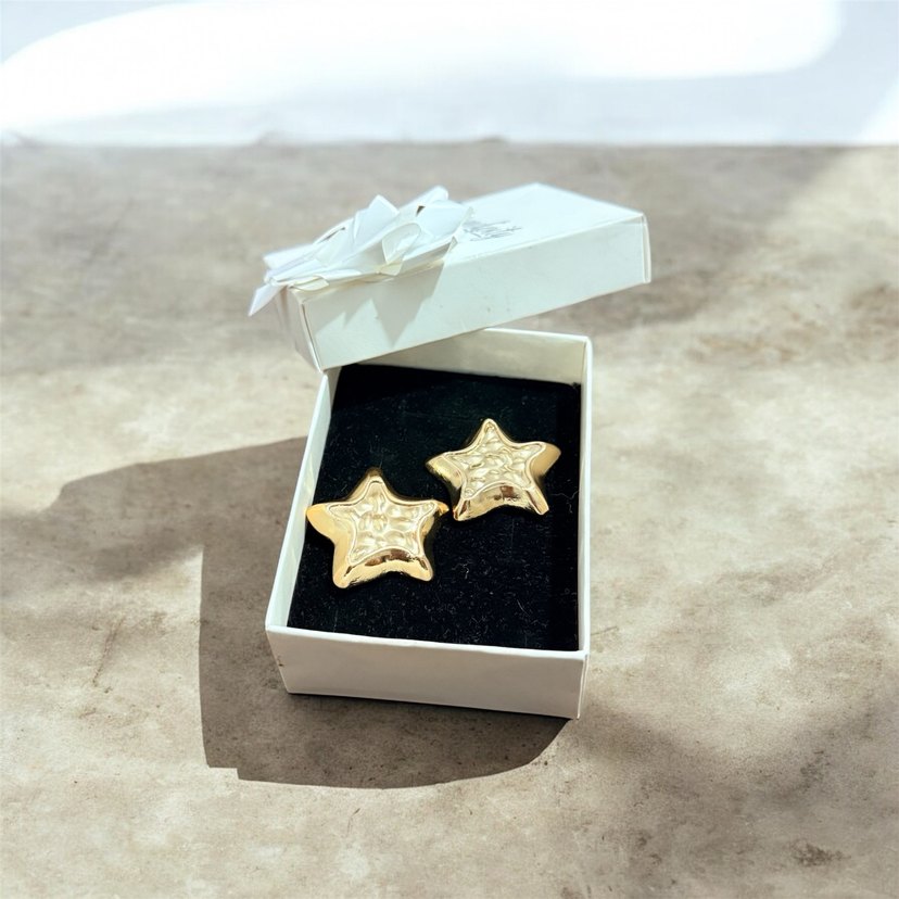 Parlak Yıldız Figürlü Altın Küpeler - Görsel 2