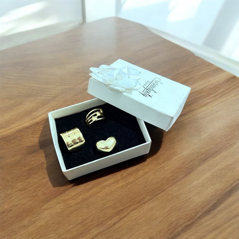 Parlak Altın Tasarım Yüzük Seti - Görsel 2