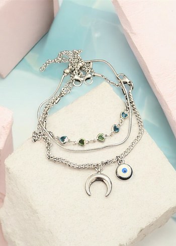 Zincir İşlemeli Hilal & Nazar Bileklik Seti - Görsel 2