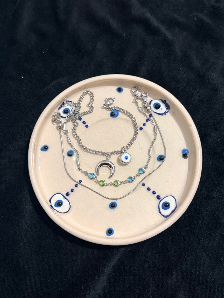 Zincir İşlemeli Hilal & Nazar Bileklik Seti - Görsel 3