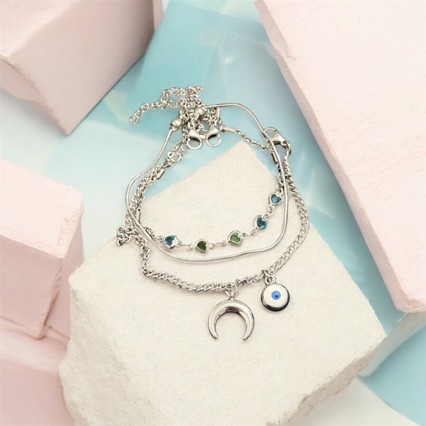 Zincir İşlemeli Hilal & Nazar Bileklik Seti - Görsel 2