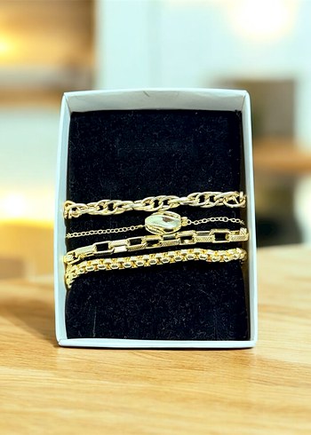 Zincir Detaylı Altın Renk Bileklik Seti - Görsel 2