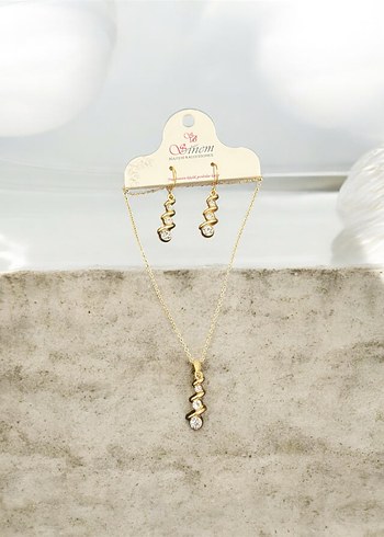 Altın Renkli Burgu Desenli Pırlanta Takı Seti - Görsel 2