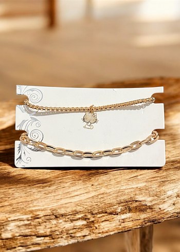 Altın Renk Zincir Detaylı Hello Kitty Charmlı Kadın Bileklik - Görsel 2