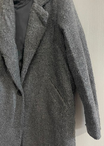 Gri Düz Kesim Uzun kadın Kaban - Görsel 2