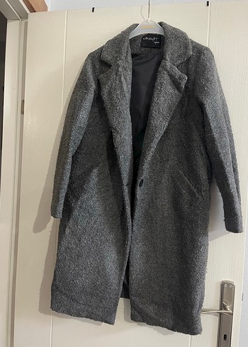 Gri Düz Kesim Uzun kadın Kaban - Görsel 4