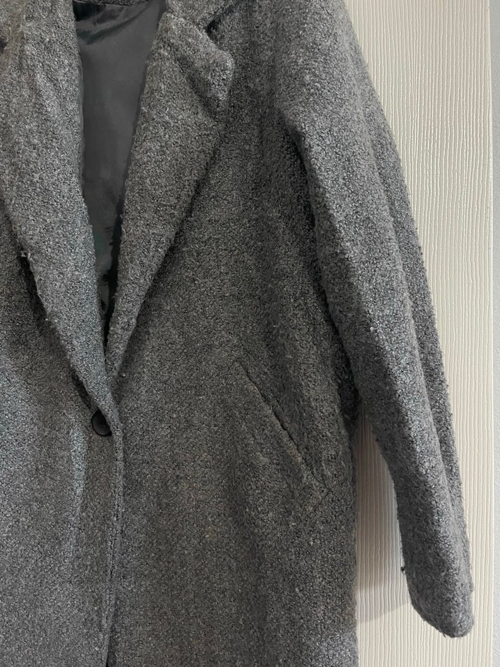 Gri Düz Kesim Uzun kadın Kaban - Görsel 2