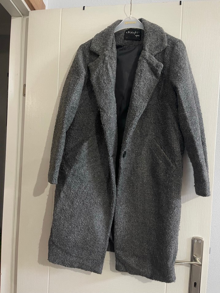 Gri Düz Kesim Uzun kadın Kaban - Görsel 4