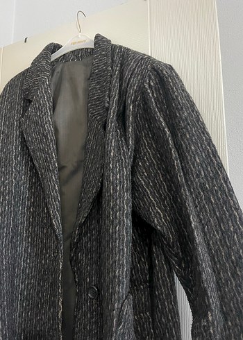 Yılan Desenli Gri Kadın vintage Uzun Kaban - Görsel 8